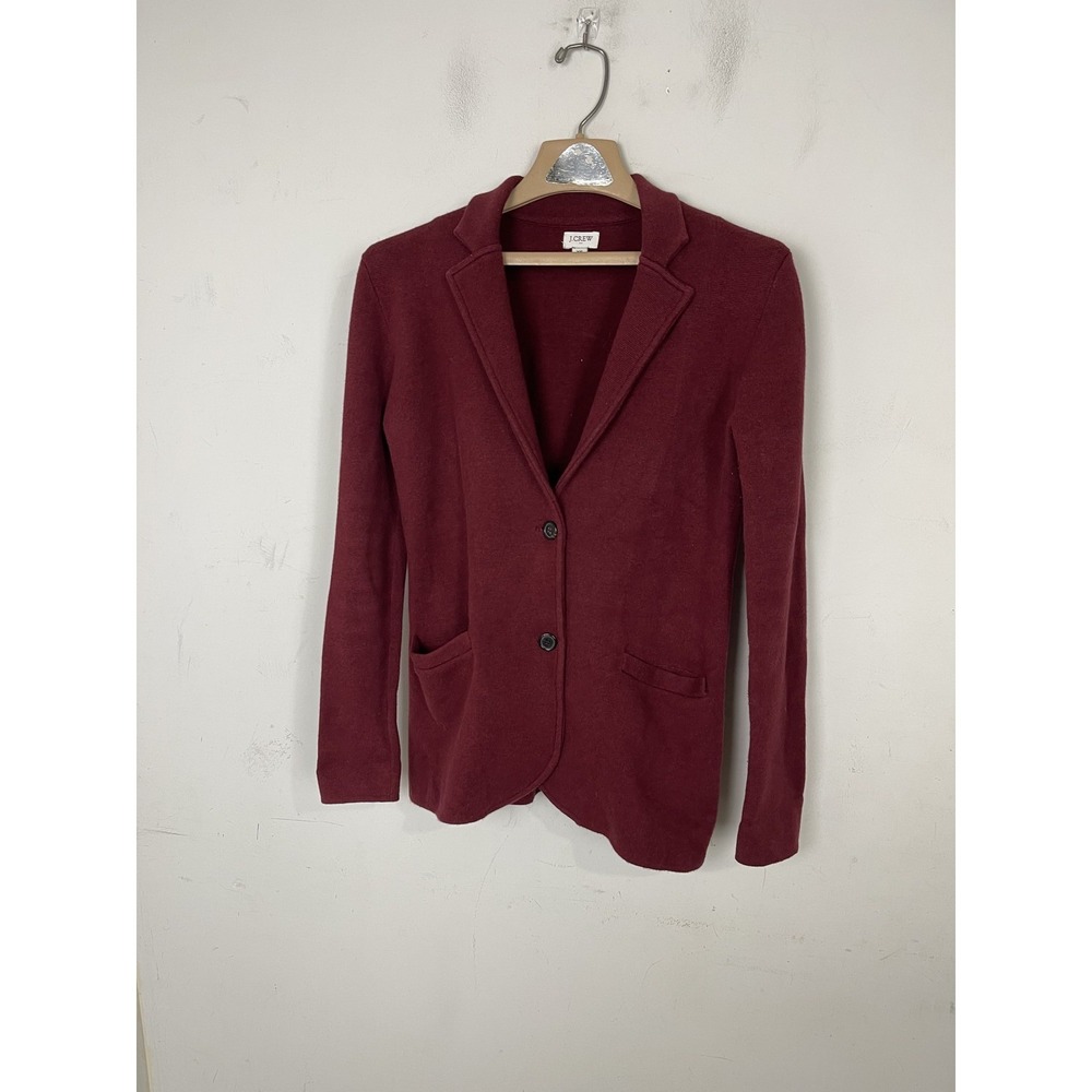 J.CREW‎ Womens XS 100% Cotton Knit Sweater Blazer Cardigan Maroon